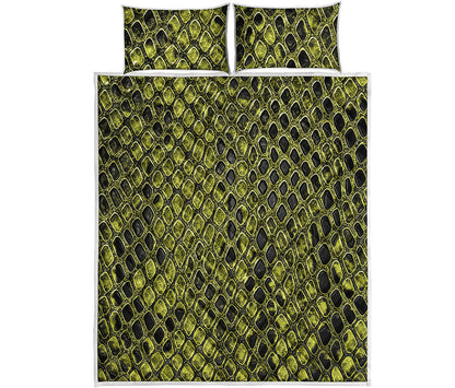 Lime Green And Black Snakeskin Print Quilt Bed Set