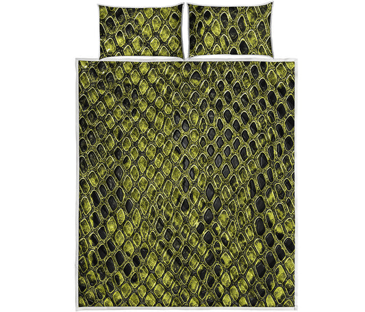 Lime Green And Black Snakeskin Print Quilt Bed Set