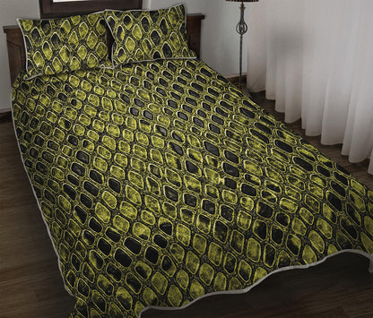 Lime Green And Black Snakeskin Print Quilt Bed Set