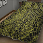 Lime Green And Black Snakeskin Print Quilt Bed Set