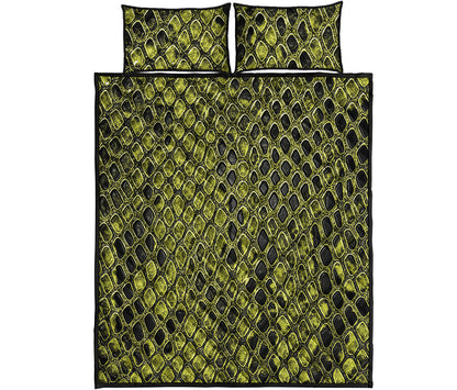 Lime Green And Black Snakeskin Print Quilt Bed Set