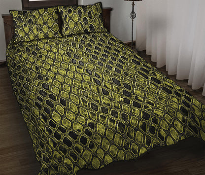 Lime Green And Black Snakeskin Print Quilt Bed Set