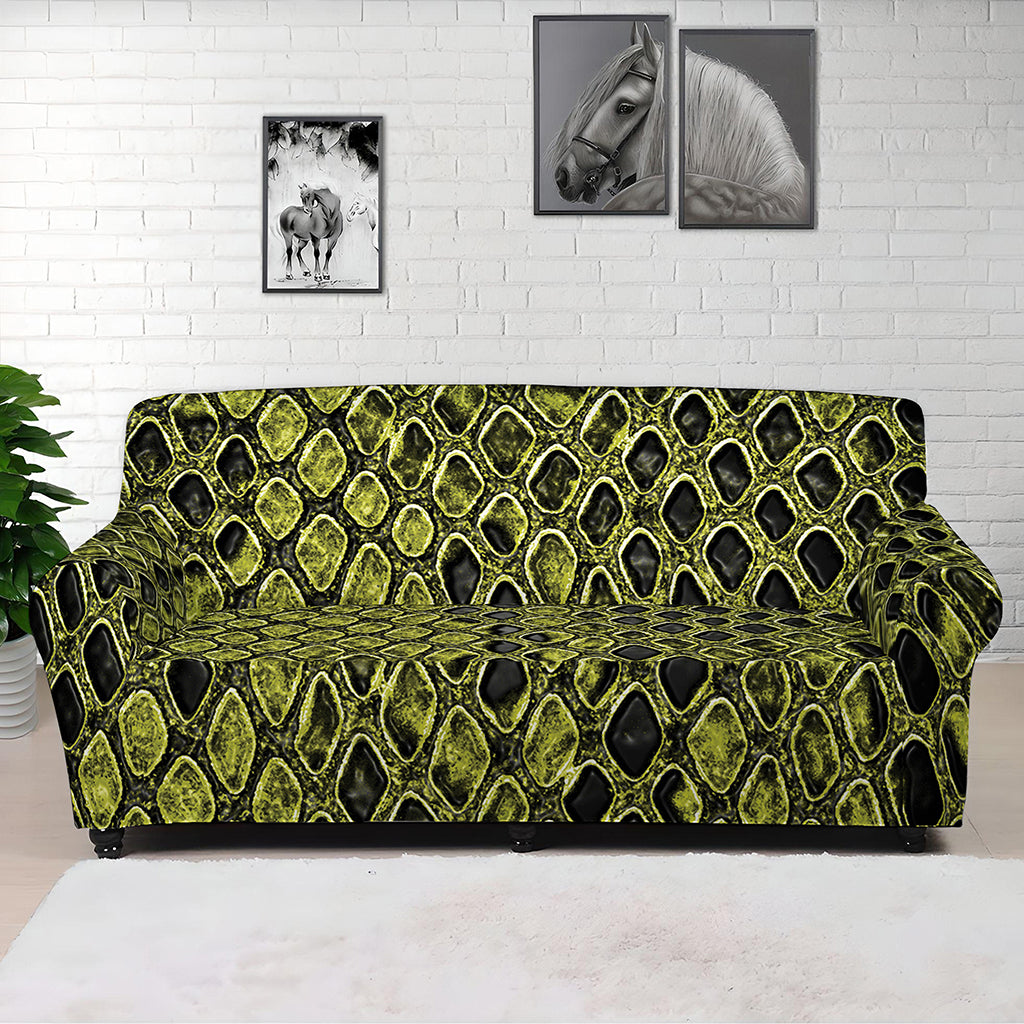 Lime Green And Black Snakeskin Print Sofa Cover