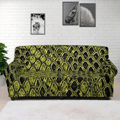 Lime Green And Black Snakeskin Print Sofa Cover