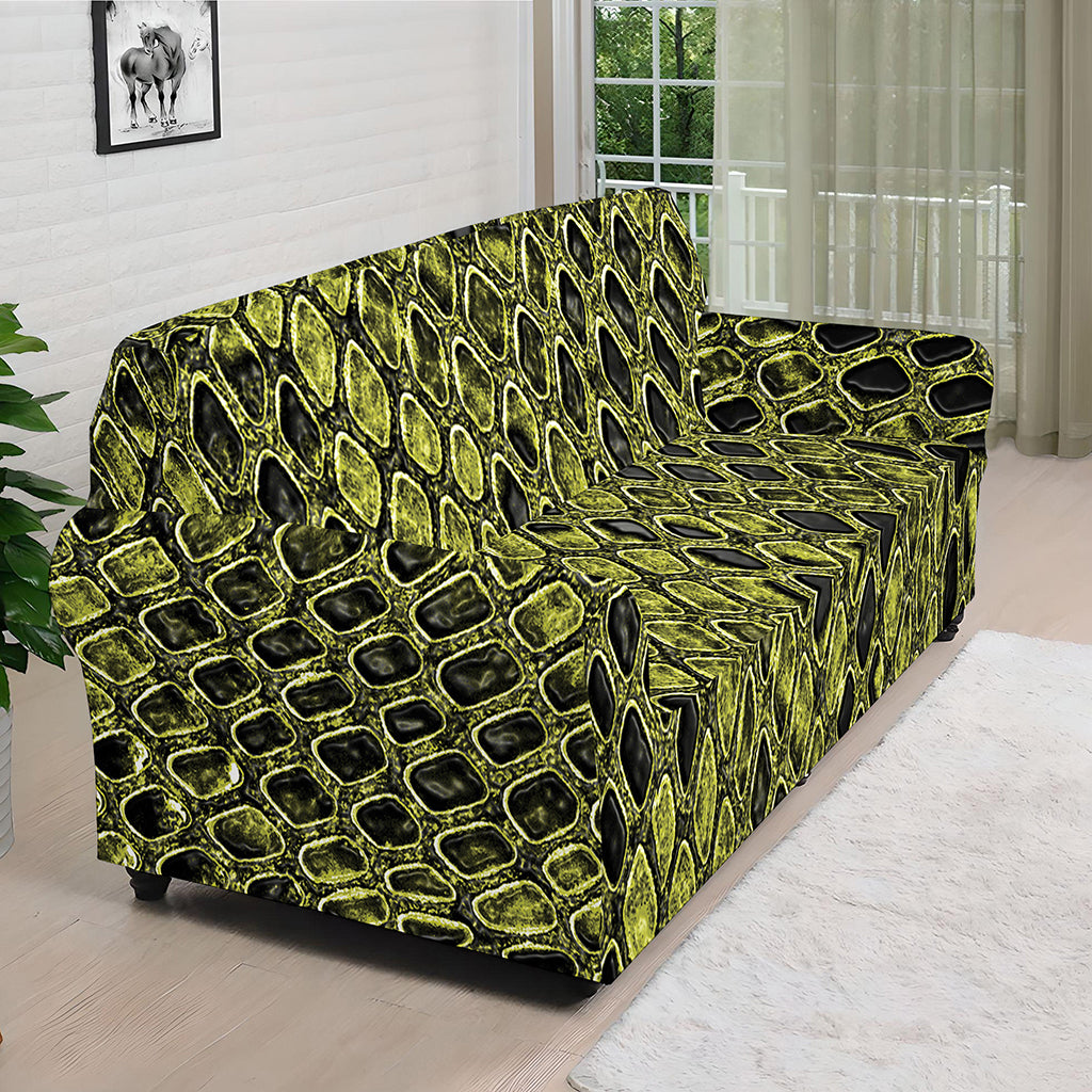 Lime Green And Black Snakeskin Print Sofa Cover