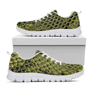 Lime Green And Black Snakeskin Print White Sneakers