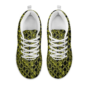 Lime Green And Black Snakeskin Print White Sneakers