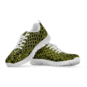 Lime Green And Black Snakeskin Print White Sneakers