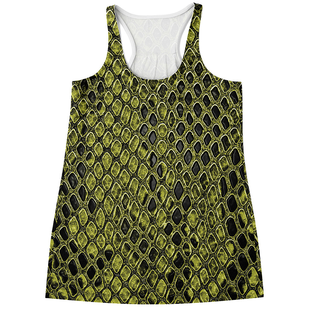 Lime Green And Black Snakeskin Print Women's Racerback Tank Top