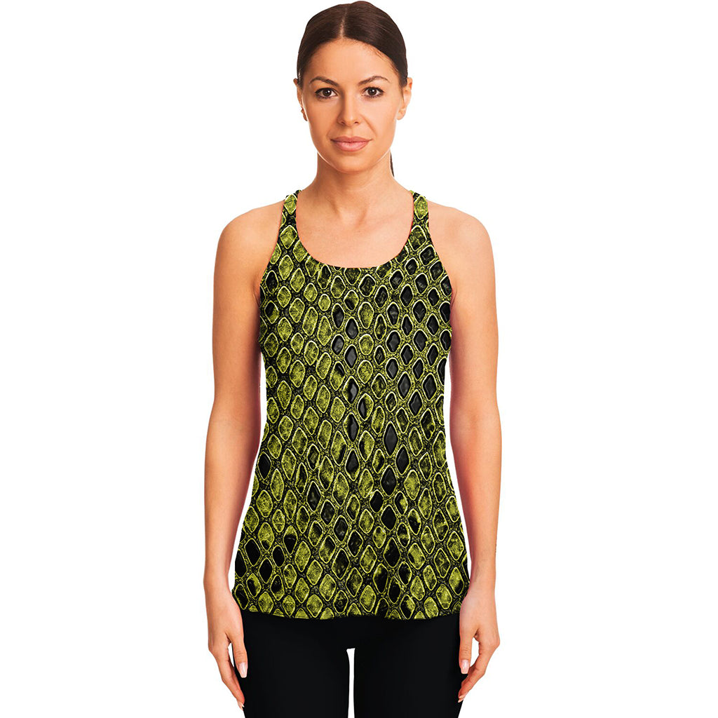Lime Green And Black Snakeskin Print Women's Racerback Tank Top GearFrost Lime Green And Black Snakeskin Print Women's Racerback Tank Top GearFrost