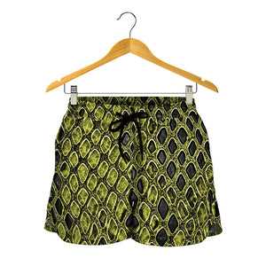 Lime Green And Black Snakeskin Print Women's Shorts