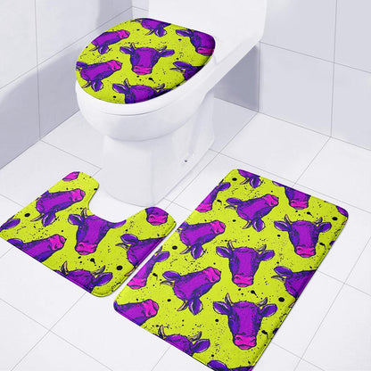 Lime Green And Purple Cow Pattern Print 3 Piece Bath Mat Set