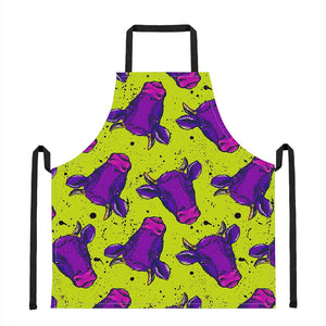 Lime Green And Purple Cow Pattern Print Apron