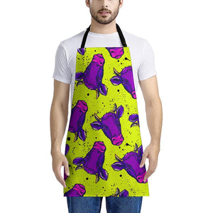 Lime Green And Purple Cow Pattern Print Apron