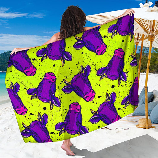 Lime Green And Purple Cow Pattern Print Beach Sarong Wrap