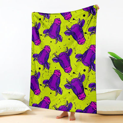 Lime Green And Purple Cow Pattern Print Blanket