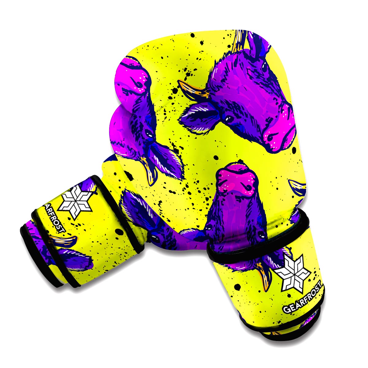 Lime Green And Purple Cow Pattern Print Boxing Gloves