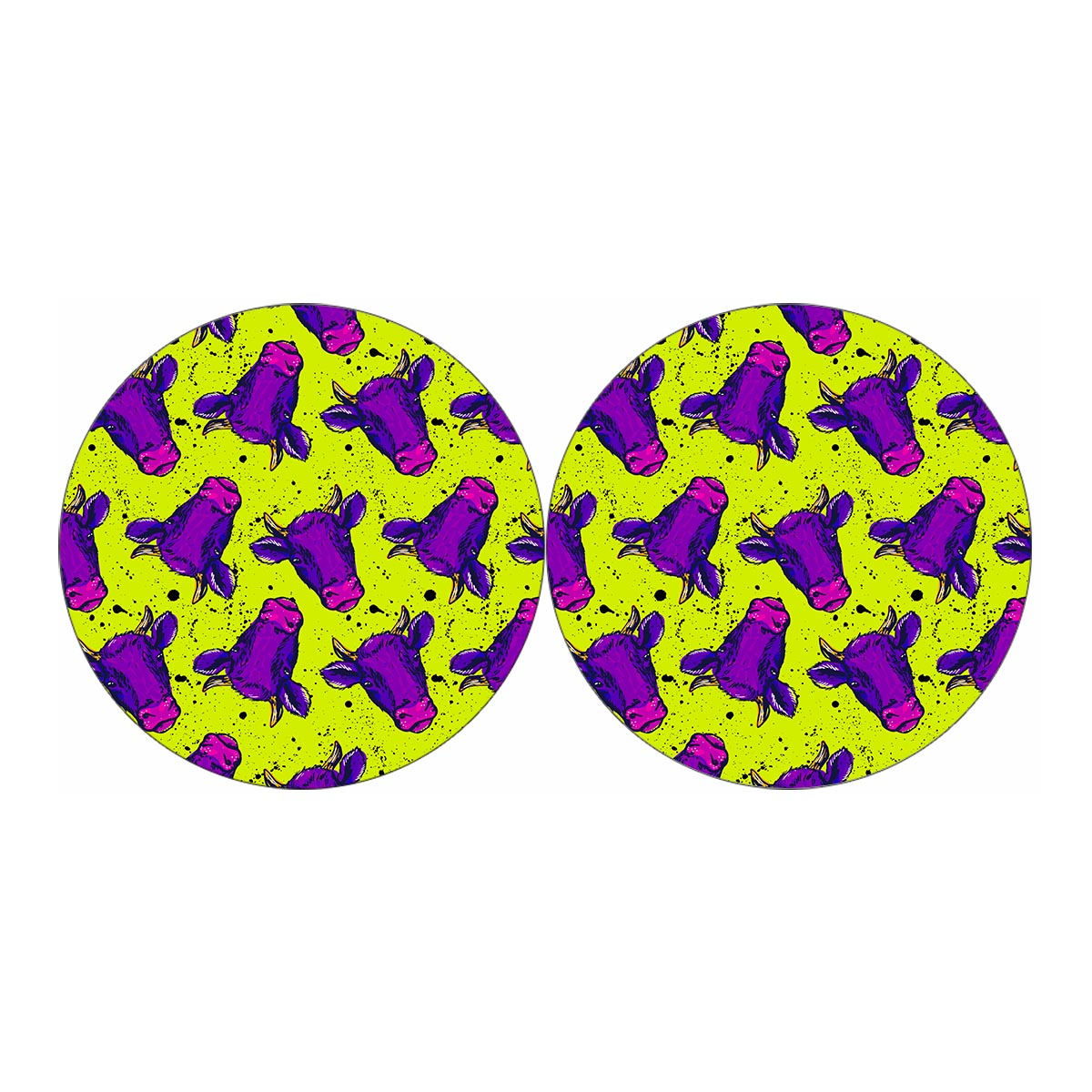 Lime Green And Purple Cow Pattern Print Car Coasters