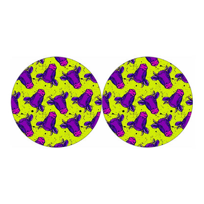 Lime Green And Purple Cow Pattern Print Car Coasters