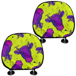 Lime Green And Purple Cow Pattern Print Car Headrest Covers