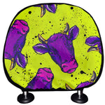 Lime Green And Purple Cow Pattern Print Car Headrest Covers