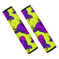 Lime Green And Purple Cow Pattern Print Car Seat Belt Covers