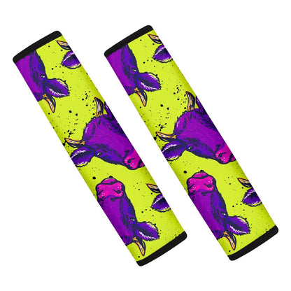 Lime Green And Purple Cow Pattern Print Car Seat Belt Covers