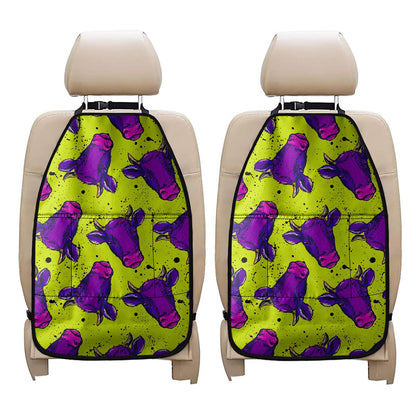 Lime Green And Purple Cow Pattern Print Car Seat Organizers