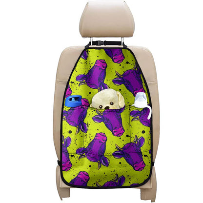 Lime Green And Purple Cow Pattern Print Car Seat Organizers