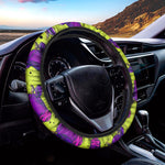 Lime Green And Purple Cow Pattern Print Car Steering Wheel Cover