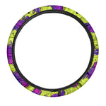 Lime Green And Purple Cow Pattern Print Car Steering Wheel Cover