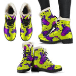 Lime Green And Purple Cow Pattern Print Comfy Boots GearFrost