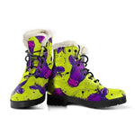 Lime Green And Purple Cow Pattern Print Comfy Boots GearFrost