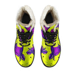 Lime Green And Purple Cow Pattern Print Comfy Boots GearFrost