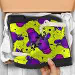 Lime Green And Purple Cow Pattern Print Comfy Boots GearFrost