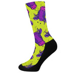 Lime Green And Purple Cow Pattern Print Crew Socks
