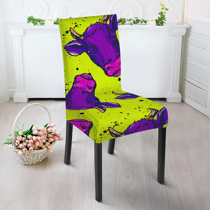Lime Green And Purple Cow Pattern Print Dining Chair Slipcover