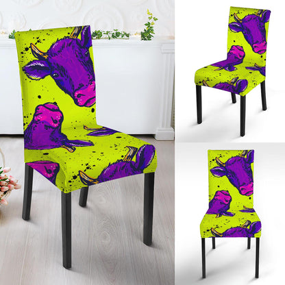 Lime Green And Purple Cow Pattern Print Dining Chair Slipcover