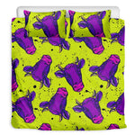 Lime Green And Purple Cow Pattern Print Duvet Cover Bedding Set