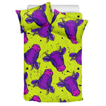 Lime Green And Purple Cow Pattern Print Duvet Cover Bedding Set