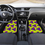 Lime Green And Purple Cow Pattern Print Front and Back Car Floor Mats