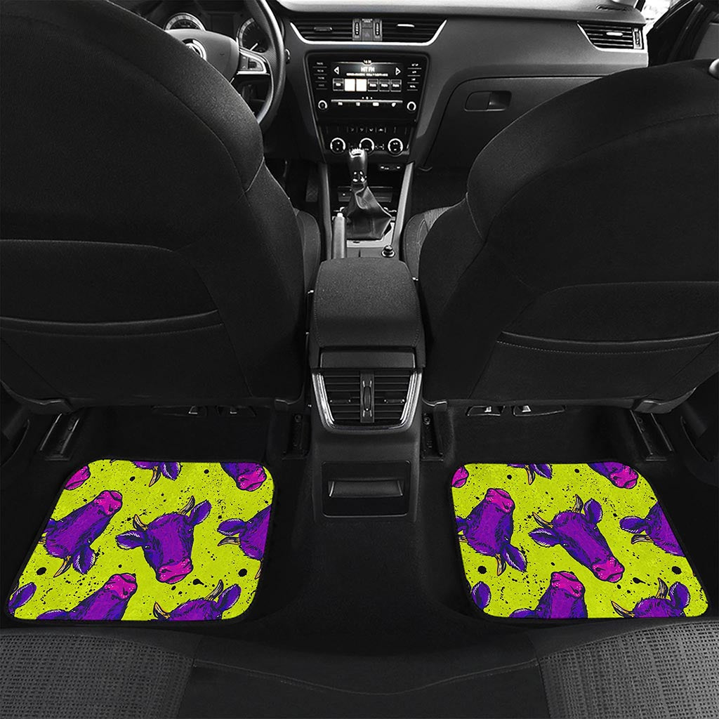 Lime Green And Purple Cow Pattern Print Front and Back Car Floor Mats