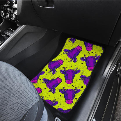 Lime Green And Purple Cow Pattern Print Front and Back Car Floor Mats