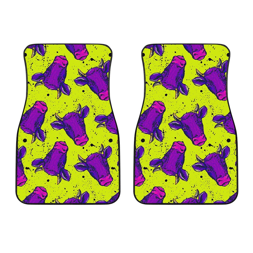 Lime Green And Purple Cow Pattern Print Front Car Floor Mats