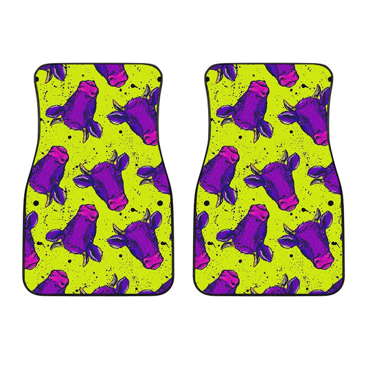 Lime Green And Purple Cow Pattern Print Front Car Floor Mats