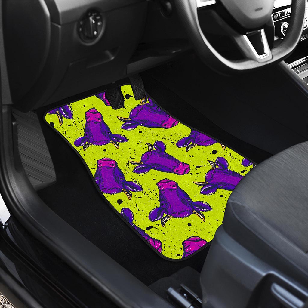 Lime Green And Purple Cow Pattern Print Front Car Floor Mats