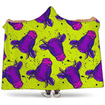 Lime Green And Purple Cow Pattern Print Hooded Blanket