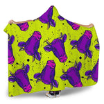 Lime Green And Purple Cow Pattern Print Hooded Blanket