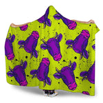 Lime Green And Purple Cow Pattern Print Hooded Blanket