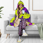 Lime Green And Purple Cow Pattern Print Hooded Blanket